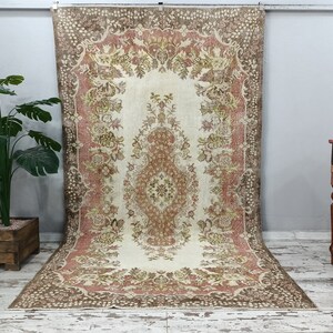handmade turkish rug, botanic rug, antique rug, soft color rug, living room rug, lodge rugs, vintage area rug, large rug, 5.8x10 ft