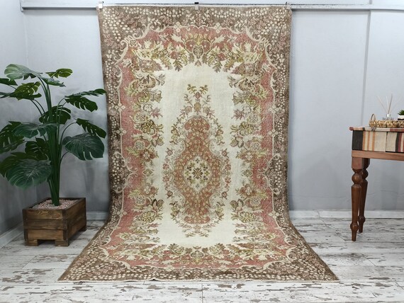 handmade turkish rug, botanic rug, antique rug, soft color rug, living room rug, lodge rugs, vintage area rug, large rug, 5.8x10 ft VT 5098