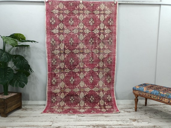 organic wool rug, leaf pattern rug, nomadic rug, turkish rug, pet friendly rug, vintage rug, handmade area rug, old rug, 4.5x7.6 ft, VT 5220