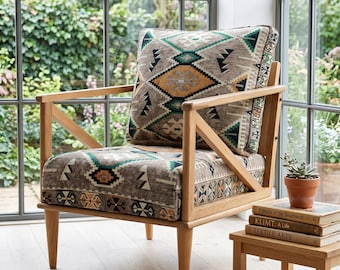 Kelimstoel, bureaustoel, bureaustoel, enkele fauteuil, handgemaakte meubels, accentstoel, eettafelstoel, bureaustoel, SOFA 38 naturel