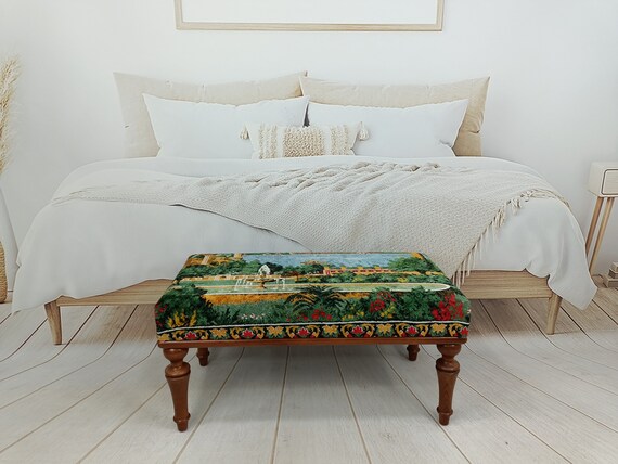 Panca poggiapiedi, sgabello camera da letto, tavolino, mobili fatti a mano, panca  da lavoro in legno, panca boho, panca imbottita, 18x18x36'' BENCH 848 -   Italia