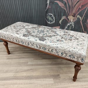 turkish rug bench, ottoman bench, handmade ottoman, kitchen bench, handmade furniture, sitting bench, entry bench, boho bench, BENCH 64
