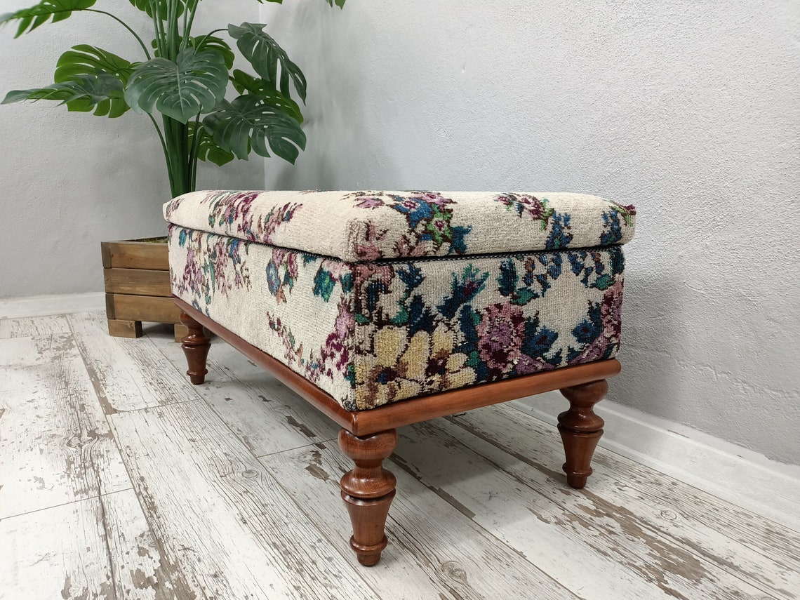 Ottoman Storage Vintage Rug Bench Kitchen Chair End Table Etsy