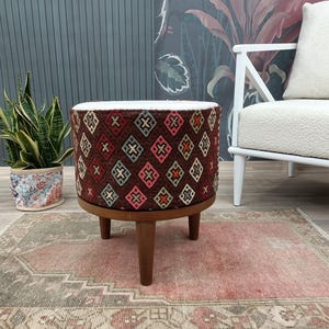 Primitive stool, Dressing table stool, Yoga stool, Dorm stool, Tripod stool, Fireside stool, Round stool, Lobby stool, Kilim bench, FS 1123