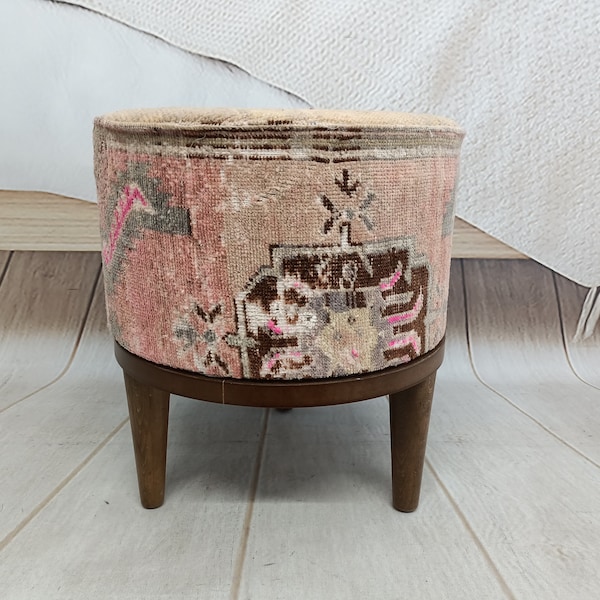 Covered stool, Turkish rug bench, Cylinder stool, Button stool, Footstool bench, Make up stool, Lobby stool, Meditation stool, FS 1154