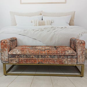 Lounge furniture, Orange sofa couch, Textile Art sofa, Rug upholstered sofa, Bench with arms, Sectional sofa, Storage seating, MTL 18x51 794 image 1