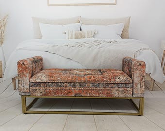 Lounge furniture, Orange sofa couch, Textile Art sofa, Rug upholstered sofa, Bench with arms, Sectional sofa, Storage seating, MTL 18x51 794