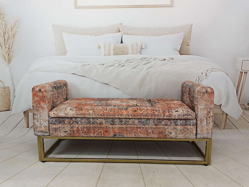 Lounge furniture, Orange sofa couch, Textile Art sofa, Rug upholstered sofa, Bench with arms, Sectional sofa, Storage seating, MTL 18x51 794 image 1