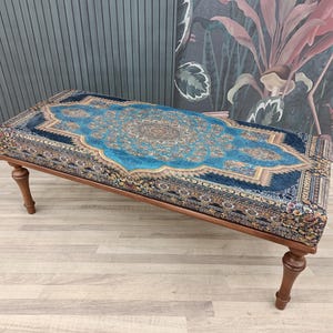 bedroom ottoman bench, wood bench, boho chair, dining table bench, footstool bench, turkish rug bench, upholstered bench, Bench 867