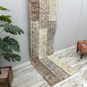 hallway runner, shabby chic rug, vintage oushak rug, patchwork rug, gothic rug, low pile runner, turkish runner rug, 2.7 x 9.5 ft VT 3888 image 7