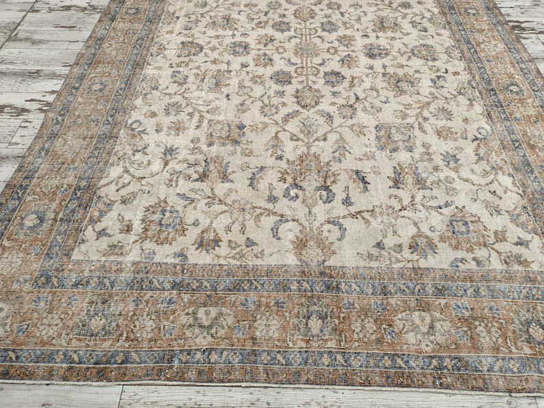 sustainable area rug, earth tone rug, studio rug, oversize turkish rug, living room rug, framed rug, floral vintage rug, 8.2x11.7 ft, VT5879