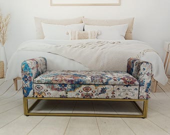 Multifunctional seating, Textile art sofa, Bohemian sofa, Handmade furniture, Storage bench with arms, Storage sofa, Sofa bed, MTL 18x51 70