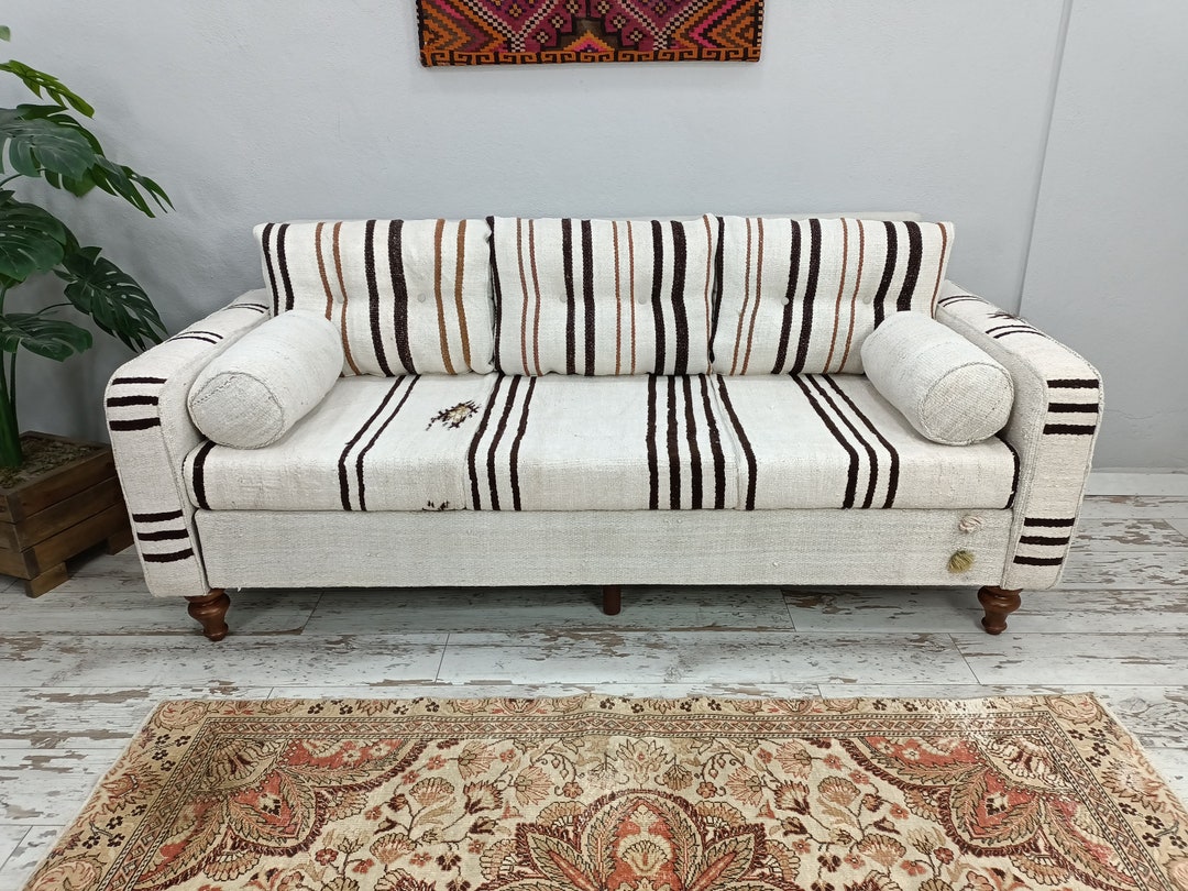 Vintage Loveseat, Kilim Sofa, Sectional 3 Seater, Upholstered Sofa
