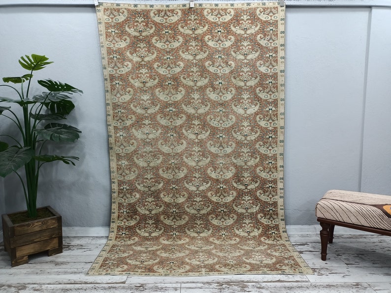 turkish rug, vintage rug, oushak rug, antique rug, bedroom rug, diningroom rug, 5.1 x 8.4 feet, oriental rug, home decor rug, VT-1199 image 1
