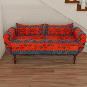 Ottoman for bedroom, Blanket chest bench, Hidden storage bench, Kilim design bench, Entryway organizer, Retro bench, Armed bench, ST 252-2