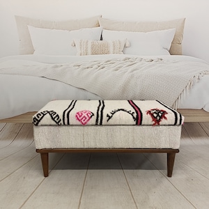 Functional Bench, Ottoman Storage, Upholstered Bench, Hemp Kilim Bench, Bedroom Organizer, Footstool Bench, Storage Space, ST- 279