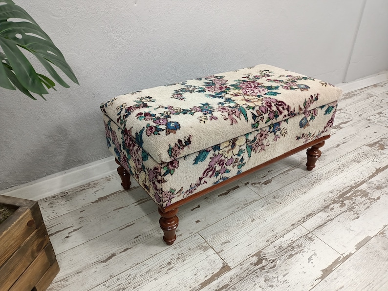 Ottoman Storage Vintage Rug Bench Kitchen Chair End Table Etsy