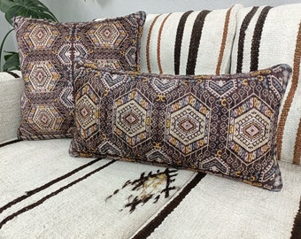 almohada de alfombra floral, almohada lumbar de tiro, almohada de decoración de sofá, almohada de diseño kilim, funda de almohada oriental, almohada de 18x18 pulgadas, PT 94