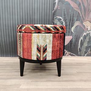 Pouf ottoman, Storage solution,  Vanity table bench, Barrel stool, Round bench, Upholstered bench, Storage bench, Shoe bench, FS 58-2