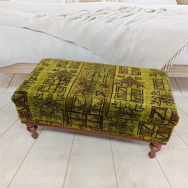 Oil Green Rug Bench, Storage Ottoman, Turkish rug Bench, Entryway Bench, Bedroom Furniture, Rectangular Coffee Table, Shoe Bench, ST- 270