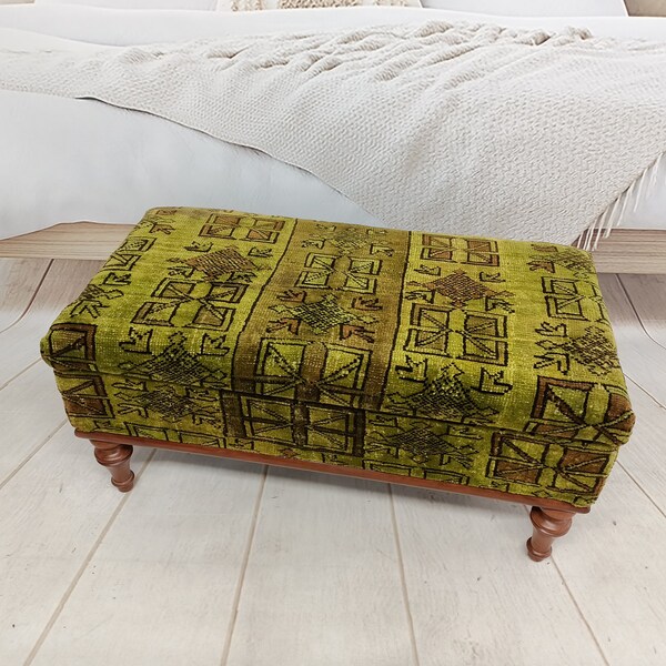 Oil Green Rug Bench, Storage Ottoman, Turks tapijt Bench, Entryway Bench, Slaapkamermeubilair, Rechthoekige salontafel, Shoe Bench, ST- 270