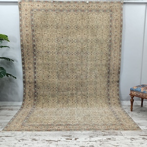 rug with flowers, vintage oushak rug, elegant rug, family room rug, large turkish rug, bohemian rug, housewarming rug, 6.4x9.7 ft, VT 5268