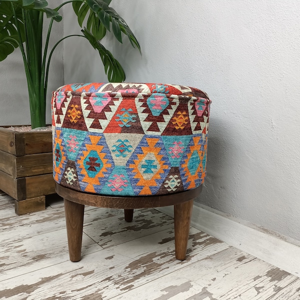 Make Up Chair, Southwestern Stool, Handmade Stool, Footstool Ottoman, Hallway Bench, Tripod Stool, Upholstered Pouf, Floor Chair, FS 152