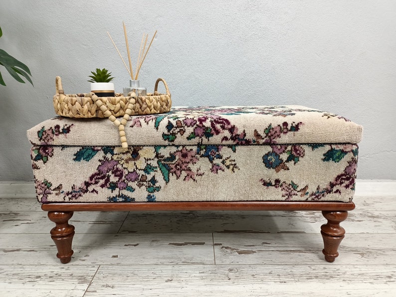 Ottoman Storage Vintage Rug Bench Kitchen Chair End Table Etsy