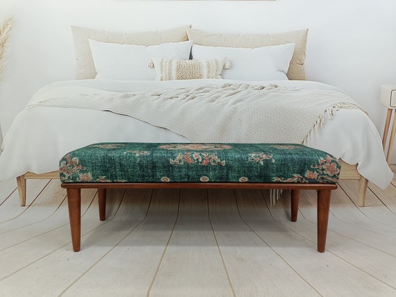 Floral Rug Bench, Upholstered Bench, Boho Piano Bench, Dressing Table Seat, Dining Chair, Kitchen Furniture, Wooden Shoe Bench, BENCH 885