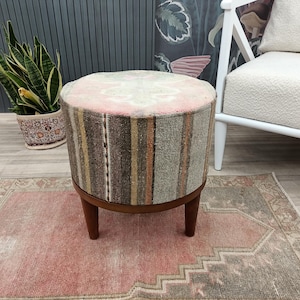 Dressing table stool, Pouf stool, Hotel stool, Lounge stool, Coffee table bench, Bench with cushon, Jute stool, Kilim rug stool, FS 1252