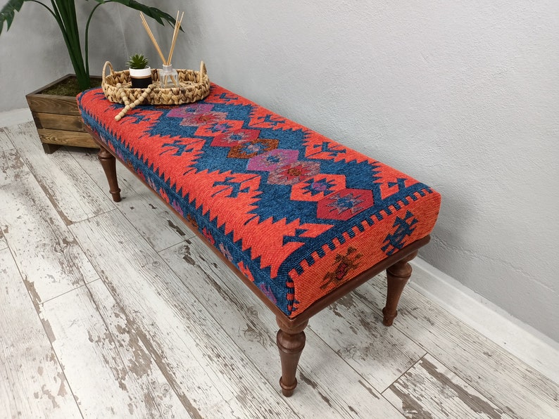 Upholstered Bench, Handmade Furniture, Footstool Bench, Kilim Rug Bench, Ottoman Bench, Aztec Bench, Farmhouse Decor,Footstool , BENCH 253