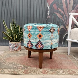 Foot rest stool, Ottoman bench, Piano bench, Blue pouf, Entry bench, Mudroom bench, Porch bench, Upholstered bench, Round footstool,  FS 56