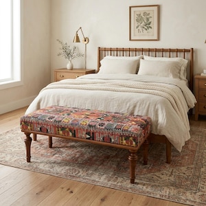 Klädd ottomansk bänk, fotpallsbänk, kökssits, trämöbler, sminkbänk, modern pianobänk, lantbänk, BÄNK 881