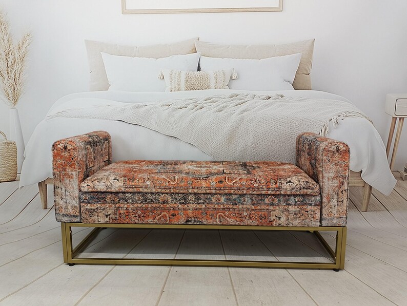 Lounge furniture, Orange sofa couch, Textile Art sofa, Rug upholstered sofa, Bench with arms, Sectional sofa, Storage seating, MTL 18x51 794 image 11