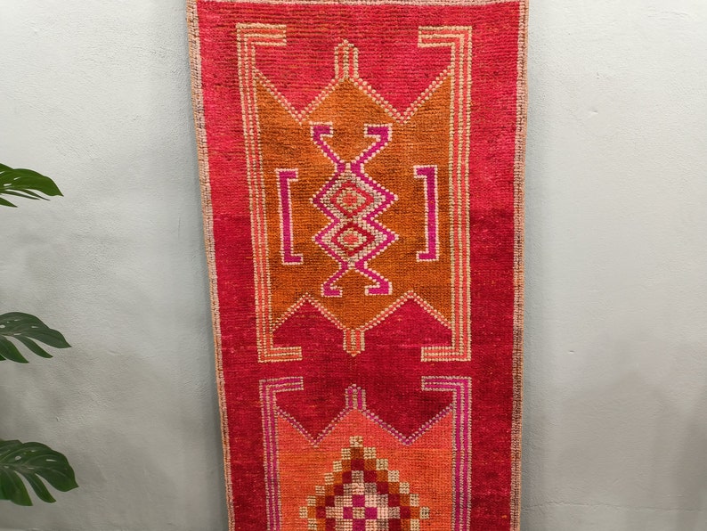 pink oushak rug, rug with fringes, pastel decor rug, eco friendly rug, soft pile rug, turkish vintage rug, soft runner, 3 x 11.5 ft, VT 4597 image 4