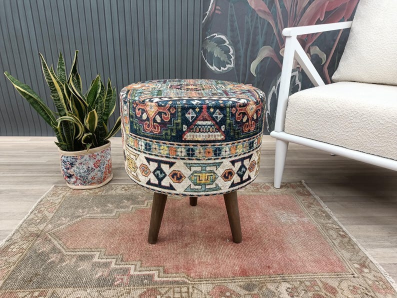 Round pouf stool, Bedroom pouf, Footstool ottoman, Tufted stool, Piano chair, Moroccan pouf, Footrest bench, Make up stool, FS 160