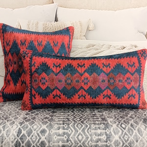 retro pillow cover, decorative pillow, accent pillow, kilim pattern pillow, aztec pillow, lumbar pillow, handmade pillow, boho pillow,