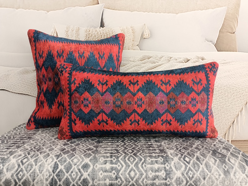 retro pillow cover, decorative pillow, accent pillow, kilim pattern pillow, aztec pillow, lumbar pillow, handmade pillow, boho pillow,