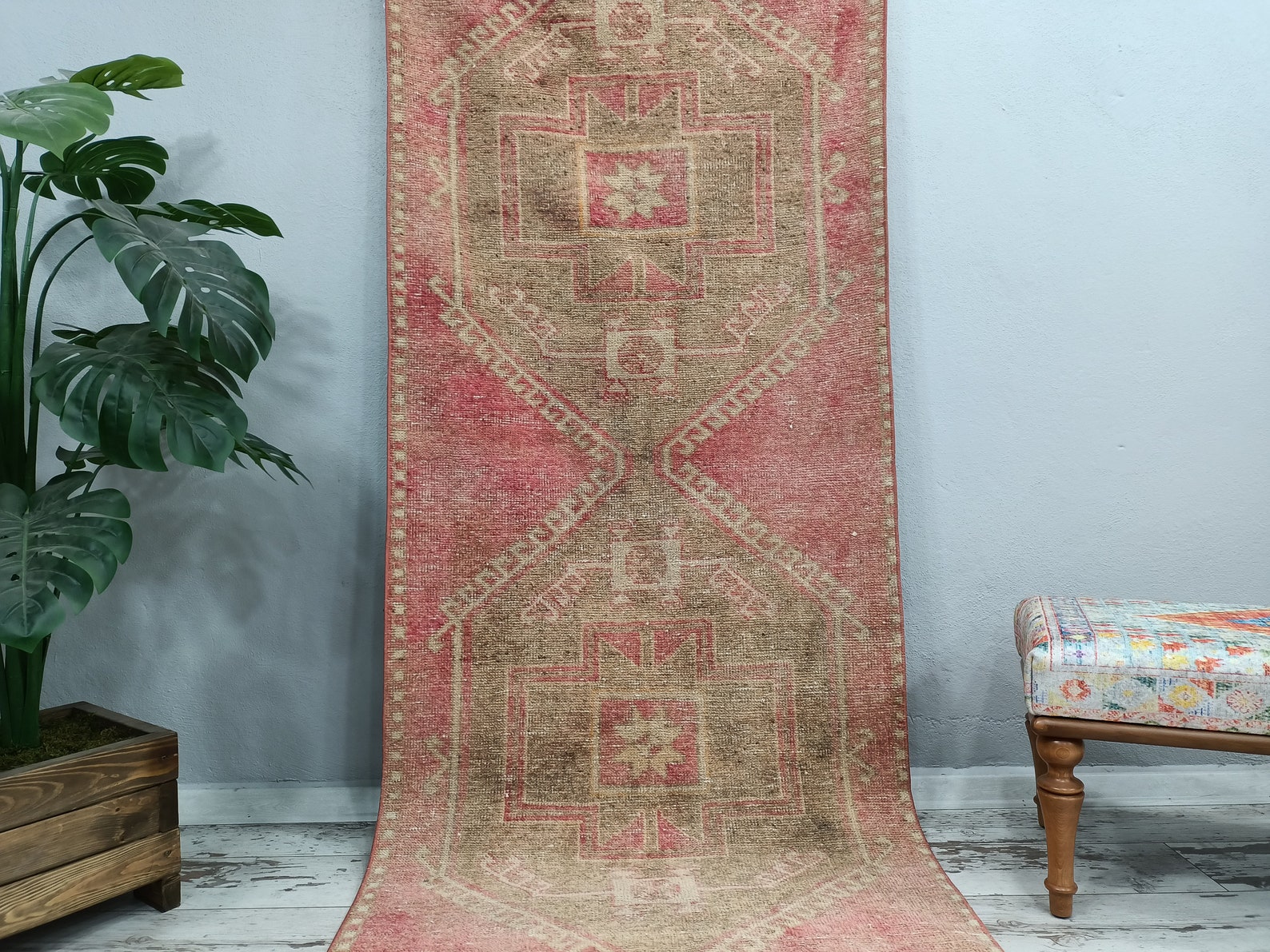 Pink Hallway Rug Patterns Pink Brown Rug, Hallway Rug, Entryway Rug, Stair Rug, Kitchen Rug, Wool ...