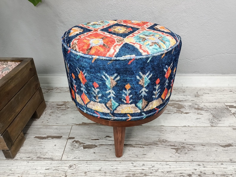 Klavierbank, gepolsterter Fußhocker, Barhocker, runder Pouf, Ottomanenhocker, Schminktischstuhl, Eingangsbank, Knopfbank, Garderobenbank, FS 163 Bild 1