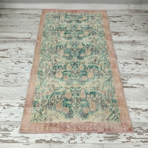 vintage oushak rug, botanical rug, soft color rug, turkish handmade rug, authentic rug, entry rug, bohemian rug, 3.6 x 6.6 ft VT 3816