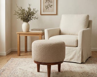 Sedia da toeletta, poggiapiedi Teddy, panca rotonda, panca imbottita, mobili artigianali, pouf, panca per pianoforte, sedia laterale, FS 1033