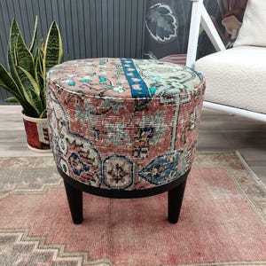 Vanity table stool, Circle stool, Short stool, Ottoman pouf, Retro stool, Kilim rug stool, Durable stool, Pantry stool, Foot rest, FS 1246