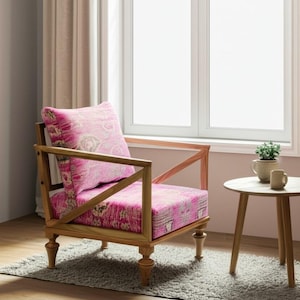 Accent chair, Pink armchair, Cocktail chair, Bohemian couch, Sofa side chair, Father chair, Desk chair, Entry chair, SOFA 66 Natural