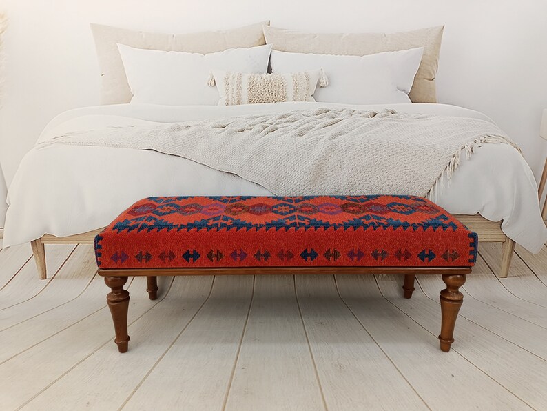 Kilim Rug Bench Ottoman Bench Upholstered Bench Handmade Etsy