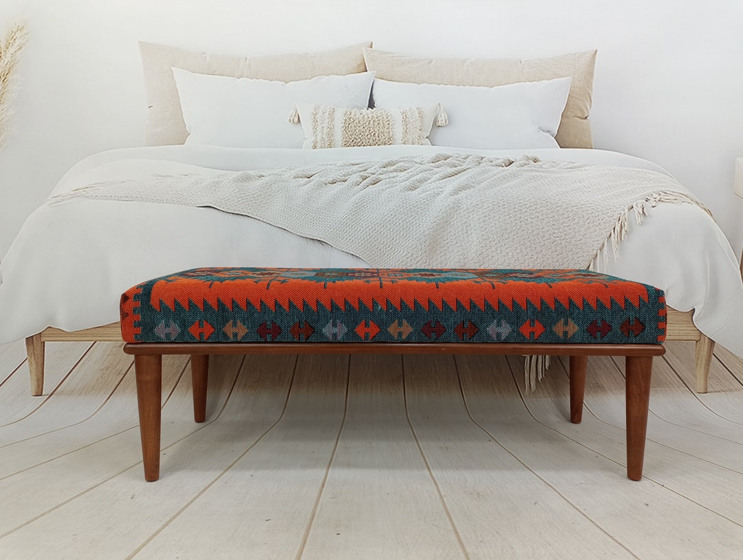 Kilim Rug Bench Ottoman Upholstered Bench Handmade Etsy