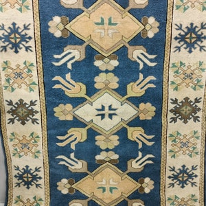 navy blue rug, oriental rug, vintage oushak rug, handknotted rug, turkish area rug, saloon rug, farmhouse rug, wool rug, 5.1x7.7 ft VT 4072 image 4