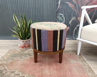 Taburete acogedor, taburete hecho a mano, puf redondo, taburete para tocador, taburete bajo, banco rústico, banco para sentarse, taburete para tocador, puf de madera FS 1089