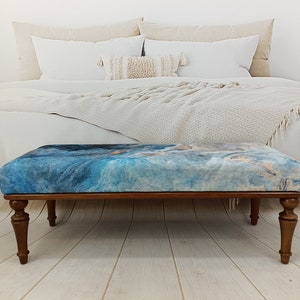 Ocean Pattern Bench, Ottoman Bench, Upholstered Bench, Boho Kitchen Seat, Modern Chair, Piano Bench, Coffee Table, Vanity Stool