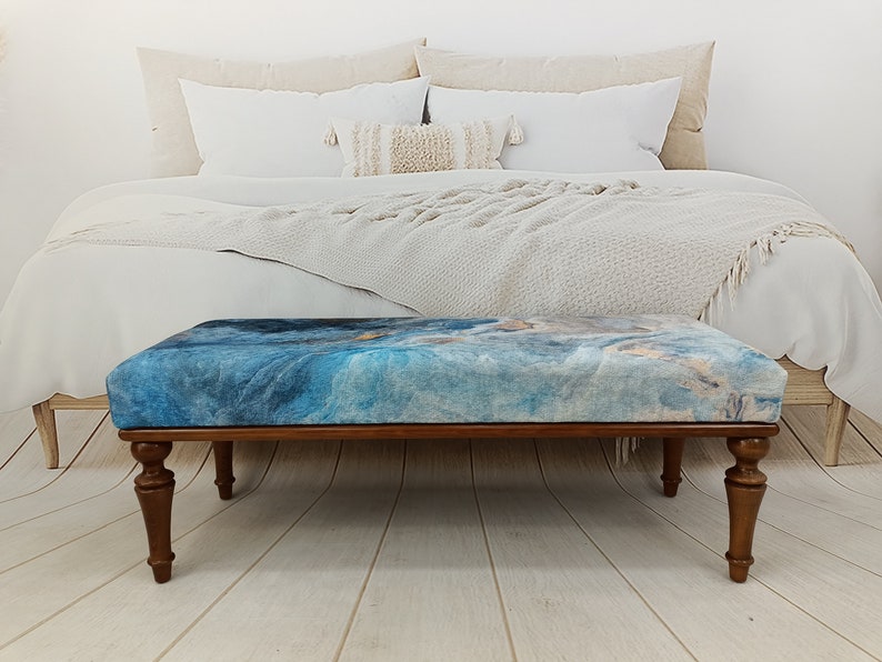 Ocean Pattern Bench, Ottoman Bench, Upholstered Bench, Boho Kitchen Seat, Modern Chair, Piano Bench, Coffee Table, Vanity Stool